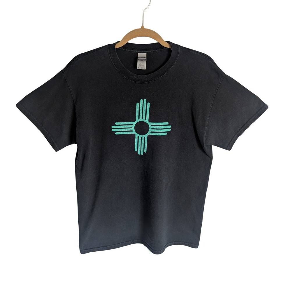 Gildan Vintage 00s Turquoise New Mexico Zia Sun Graphic Oversize Cotton T-Shirt